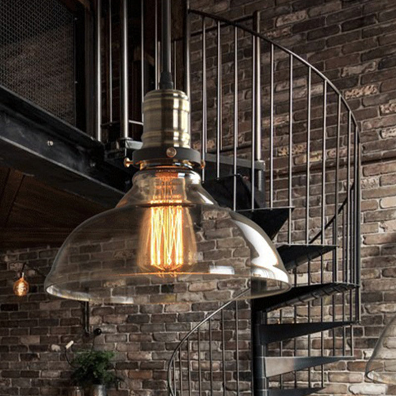 Clear/Amber 1 Light Pendant Ceiling Light Antique Glass Dome Hanging Lamp for Living Room