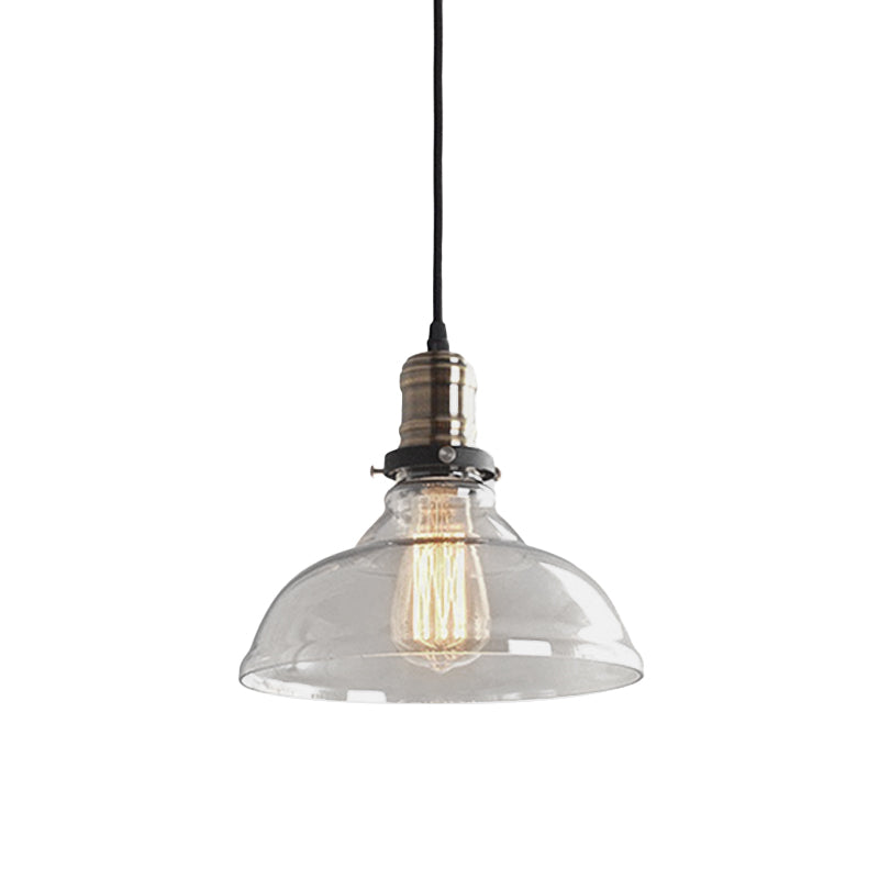 Clear/Amber 1 Light Pendant Ceiling Light Antique Glass Dome Hanging Lamp for Living Room