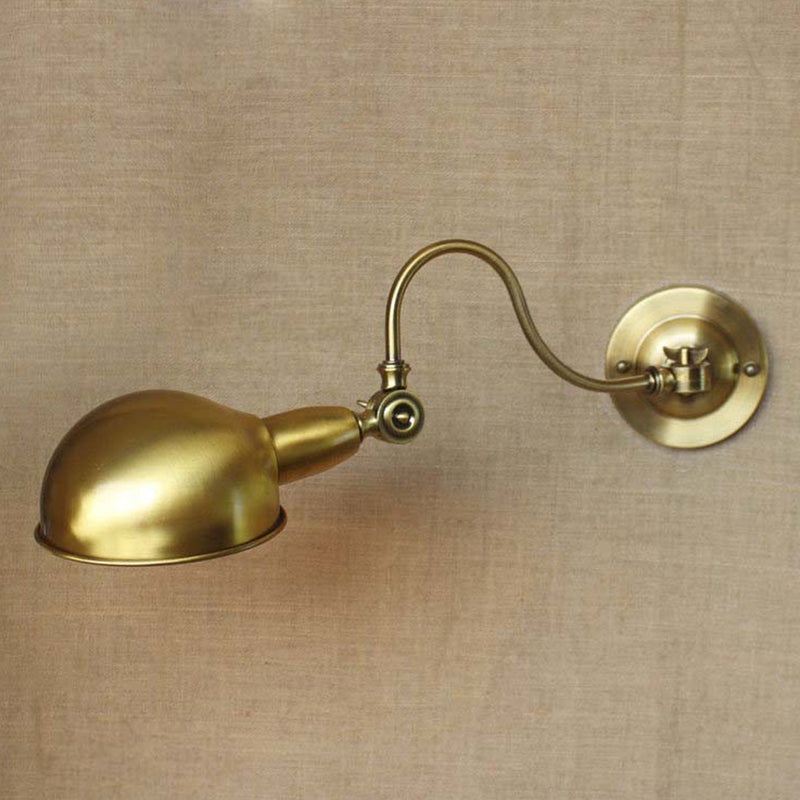 Brass 1 Head Wall Lighting Vintage Metallic Dome Shade Wall Sconce Light with Gooseneck Arm