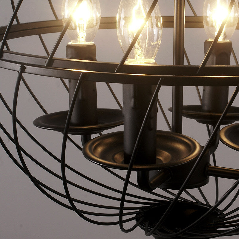 Iron Black Chandelier Lighting Global Mesh Shade 4 Bulbs Industrial Ceiling Light Fixture with Adjustable Chain for Dining Room