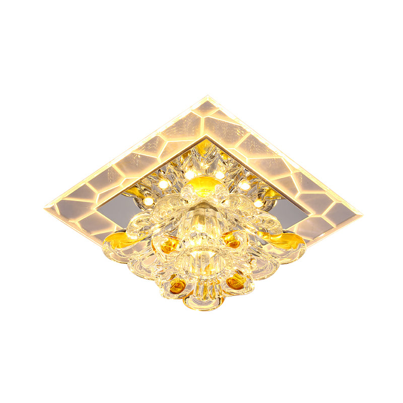 Patchwork Square Acrylic Flush Light Modernism Hallway LED Ceiling Lamp with Crystal Flower Shade