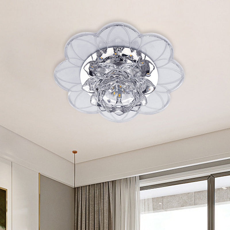 Modern Blooming Lotus Ceiling Flush Clear Crystal LED Hallway Flush Mount Recessed Lighting