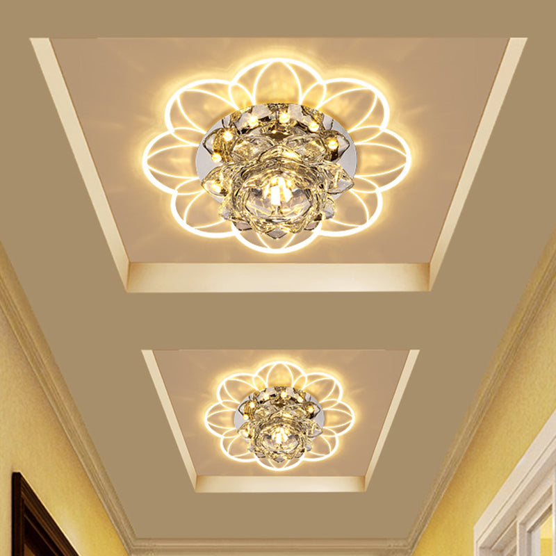 Modern Blooming Lotus Ceiling Flush Clear Crystal LED Hallway Flush Mount Recessed Lighting