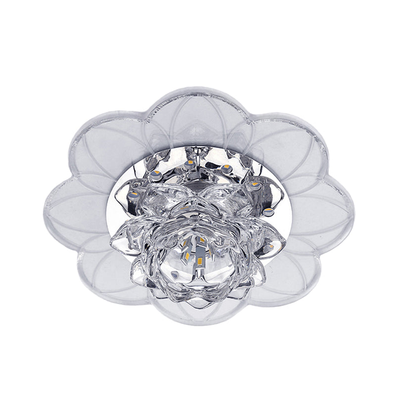 Modern Blooming Lotus Ceiling Flush Clear Crystal LED Hallway Flush Mount Recessed Lighting