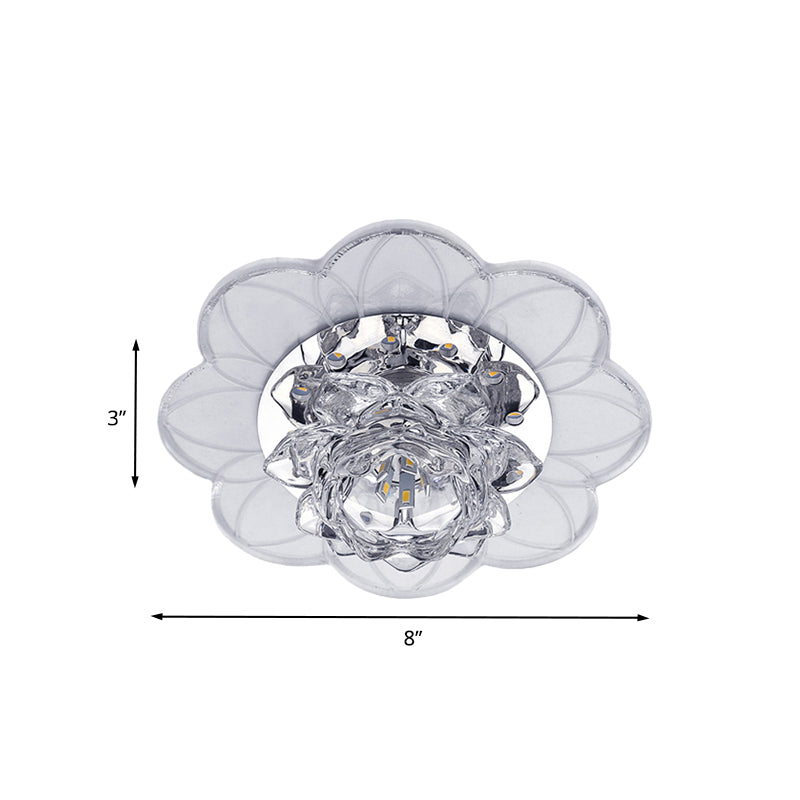 Modern Blooming Lotus Ceiling Flush Clear Crystal LED Hallway Flush Mount Recessed Lighting