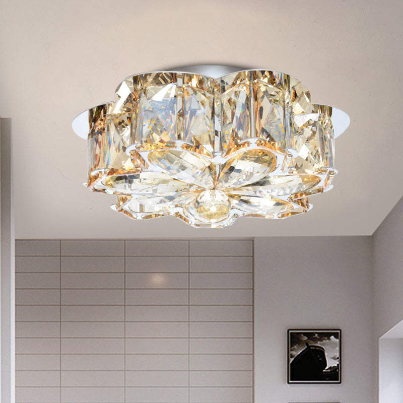 LED Flush Mounted Ceiling Light Minimalist Foyer Flushmount with Flower Smoke/Amber Crystal Shade