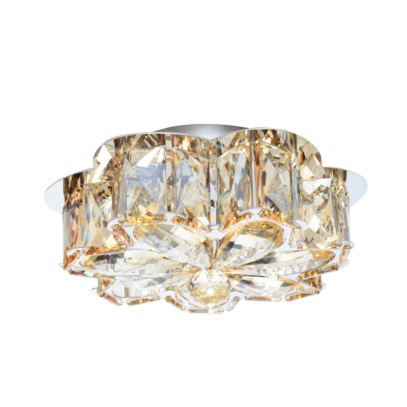 LED Flush Mounted Ceiling Light Minimalist Foyer Flushmount with Flower Smoke/Amber Crystal Shade