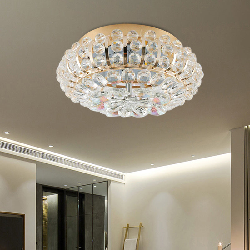Embedded Crystal Round Small Flush Light Simplicity Corridor LED Close to Ceiling Lamp in Gold