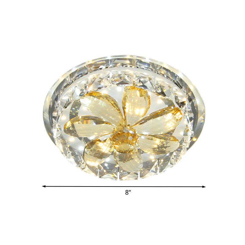 LED Flush Mount Lighting Fixture Modernist Floral Mini Crystal Ceiling Lamp in Gold