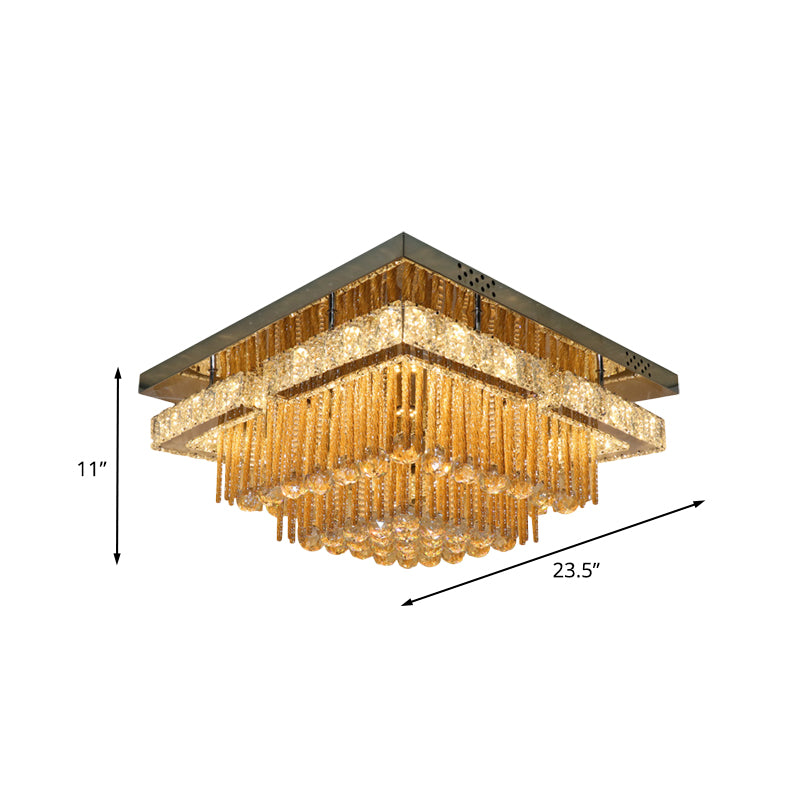 Polished Chrome Round/Square Ceiling Light Modern Draping Crystal Lounge LED Flush Mounted Light Fixture