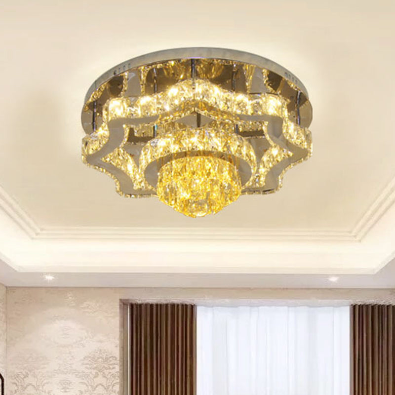 Crystal Polished Chrome Semi Flush Tiered Scallop Modern LED Close to Ceiling Lighting with Rectangle/Round Canopy