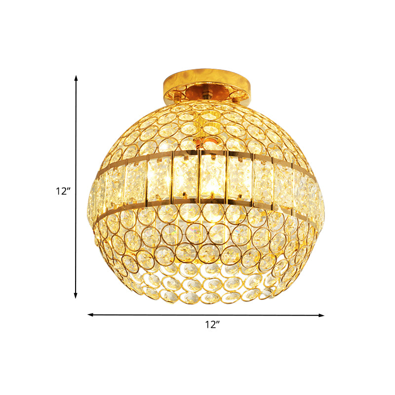 Crystal Hemisphere Ceiling Flush Mount Minimalist 1-Light Dining Room Flush Mount Lighting in Gold