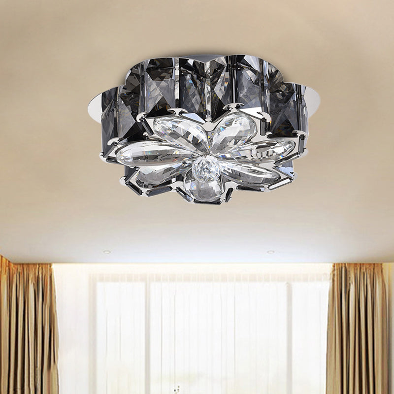 Amber/Smoke Crystal Floweret Ceiling Lamp Minimalistic Passageway LED Flush Mount Lighting Fixture