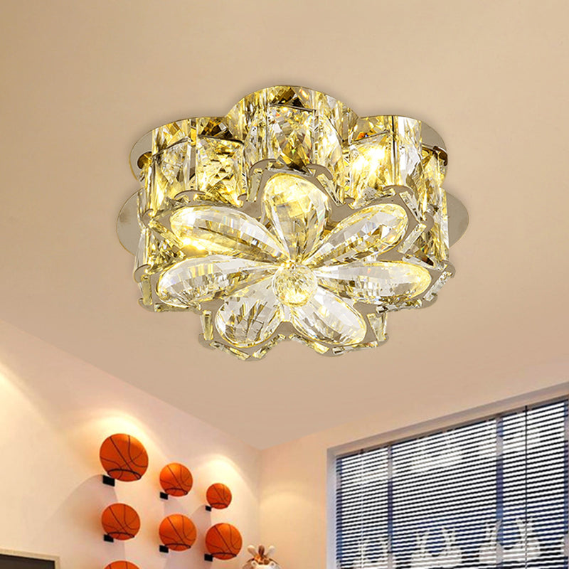 Amber/Smoke Crystal Floweret Ceiling Lamp Minimalistic Passageway LED Flush Mount Lighting Fixture