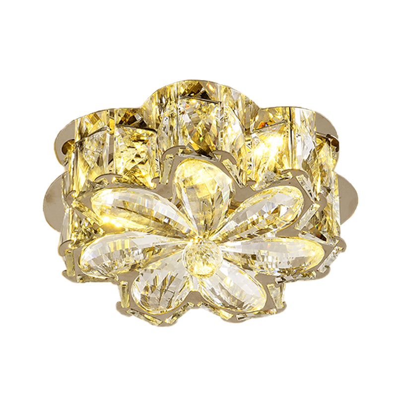 Amber/Smoke Crystal Floweret Ceiling Lamp Minimalistic Passageway LED Flush Mount Lighting Fixture