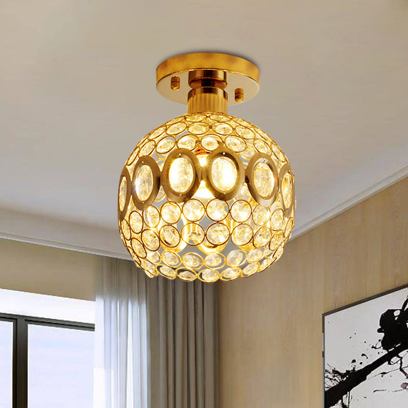 1 Bulb Oval-Side Dome Ceiling Lamp Simple Stylish Gold Crystal Semi Flush Light Fixture