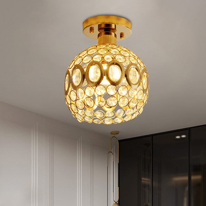 1 Bulb Oval-Side Dome Ceiling Lamp Simple Stylish Gold Crystal Semi Flush Light Fixture
