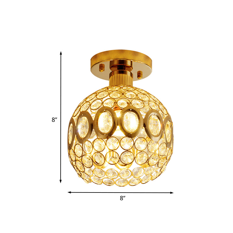 1 Bulb Oval-Side Dome Ceiling Lamp Simple Stylish Gold Crystal Semi Flush Light Fixture