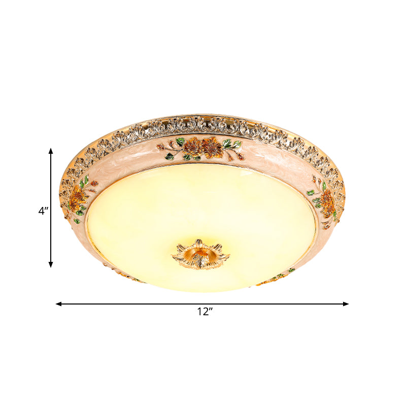 Resin Carved Floral Flushmount Lamp Korea Countryside LED Bedroom Flush Ceiling Light in Gold