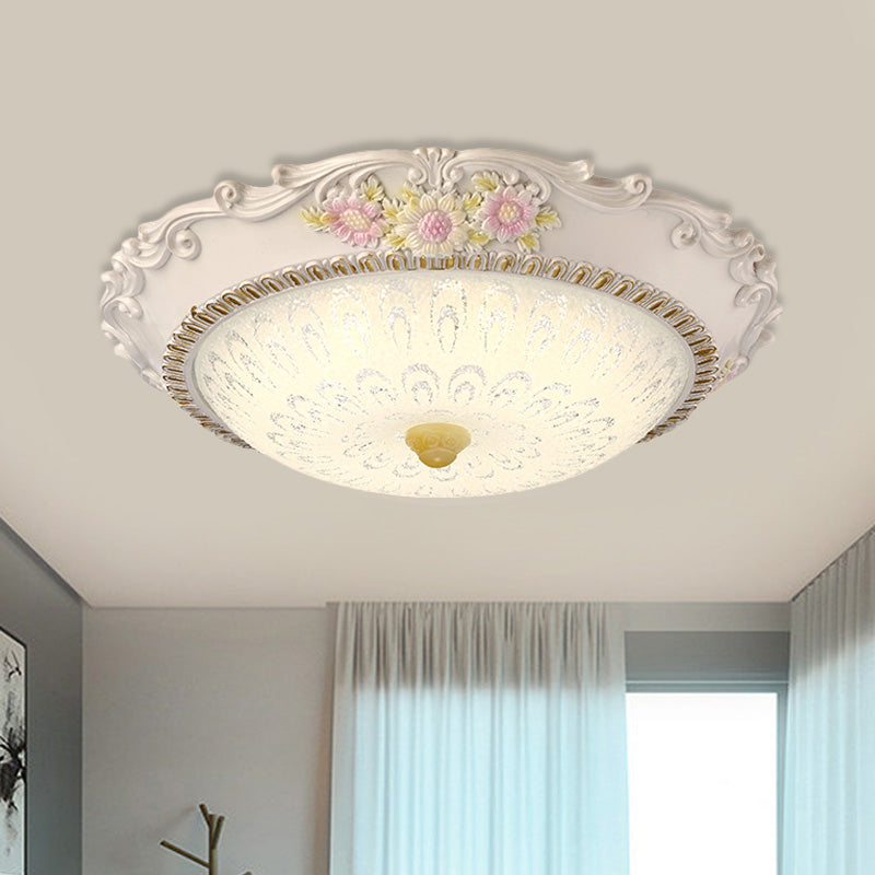 12"/16" W LED Sunflower/Rose Flush Light Country Style Korea White Resin Flush Mounted Lamp with Seeded Glass Shade