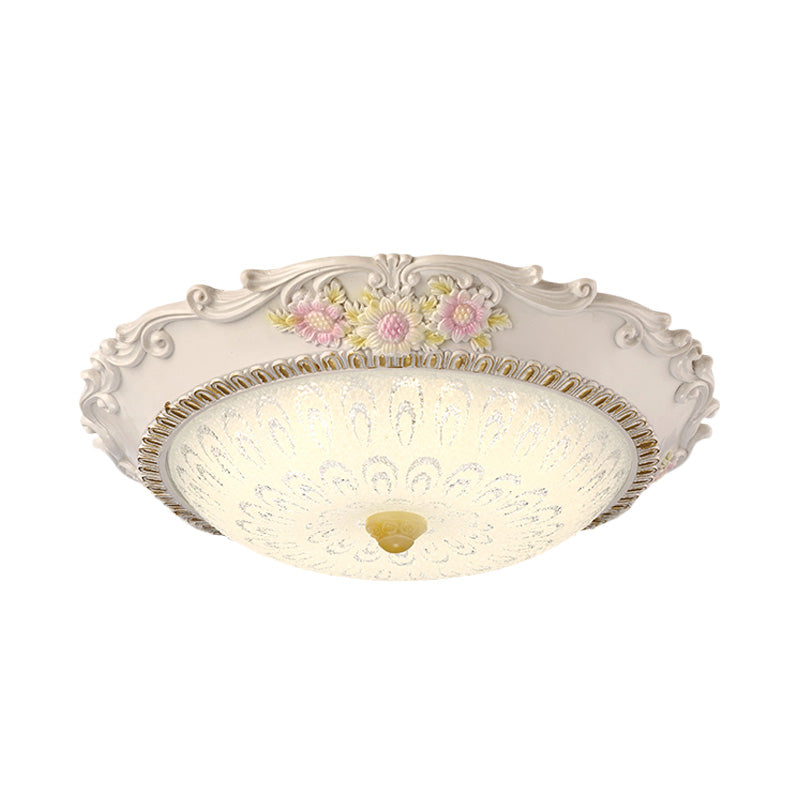 12"/16" W LED Sunflower/Rose Flush Light Country Style Korea White Resin Flush Mounted Lamp with Seeded Glass Shade