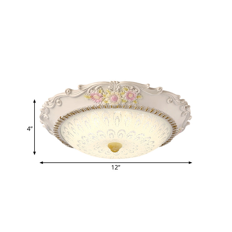 12"/16" W LED Sunflower/Rose Flush Light Country Style Korea White Resin Flush Mounted Lamp with Seeded Glass Shade