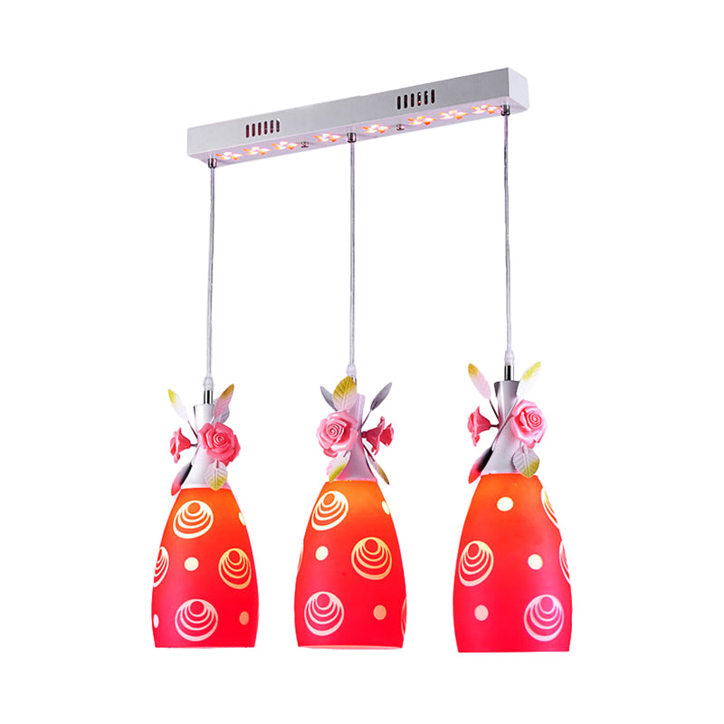 Zeitgenössische Weinflasche Multi-Decken-Licht 3-Kopf-Rotglas-Federung mit Blumendeko