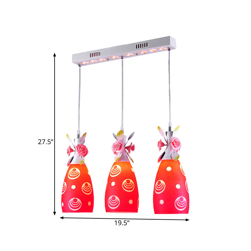 Zeitgenössische Weinflasche Multi-Decken-Licht 3-Kopf-Rotglas-Federung mit Blumendeko