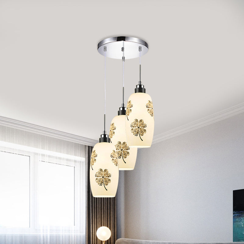 Weißer gefrosteter Glasflasche Multi-Pendant Minimalist 3 Lichter Restaurant Hanging Deckenlampe mit Kleebleuchten