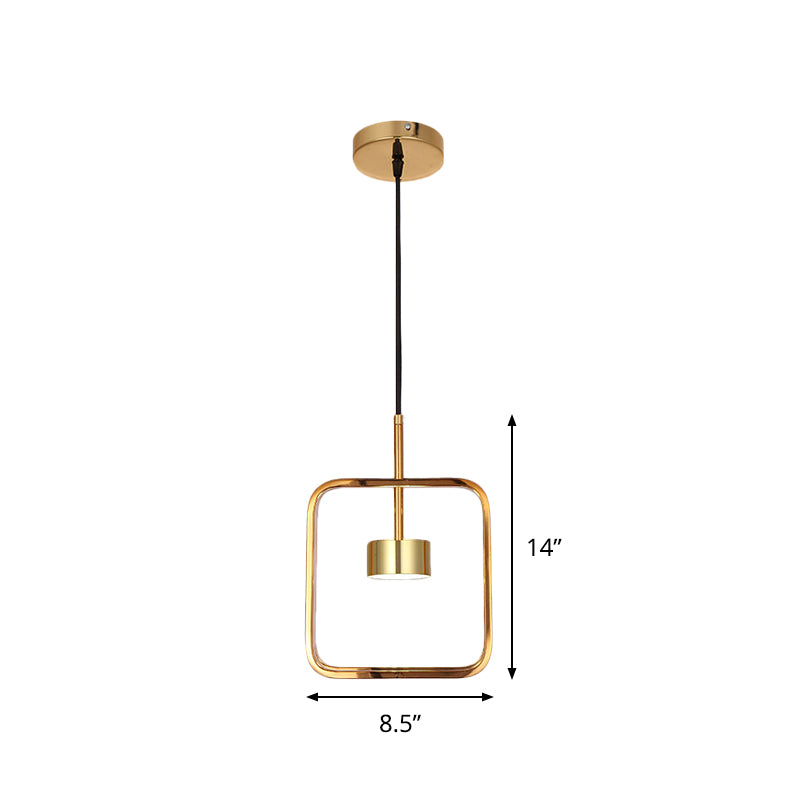 Gold Finish Square-Frame Pendulum Light Minimalism LED Metal Ceiling Hang Fixture with Shade/Shadeless