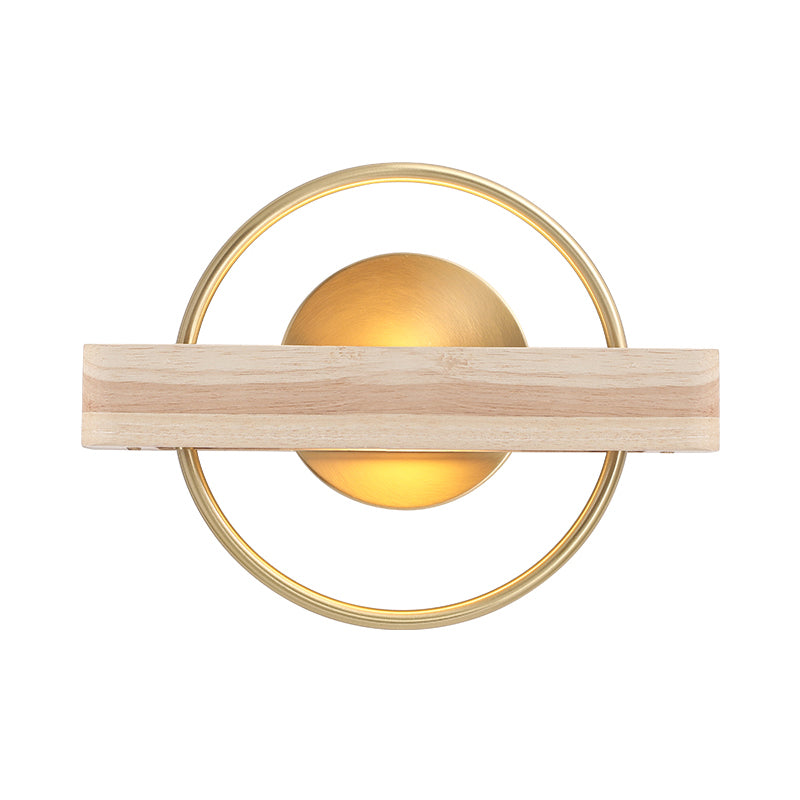 Metallic Loop Wall Mount Light Modernist 1 Light Brass LED Sconce Lamp with Wood Shelf