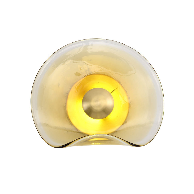 Tan Glass Bend Panel Sconce Light Fixture Post-Modern LED Wall Mounted Lamp in Brass