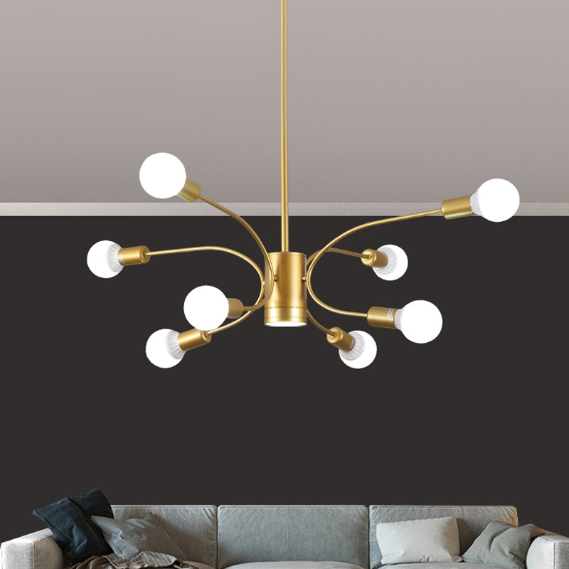 Modernist Sputnik Chandelier Lamp Metallic 6/8/12 Lights Living Room Ceiling Pendant Light in Gold