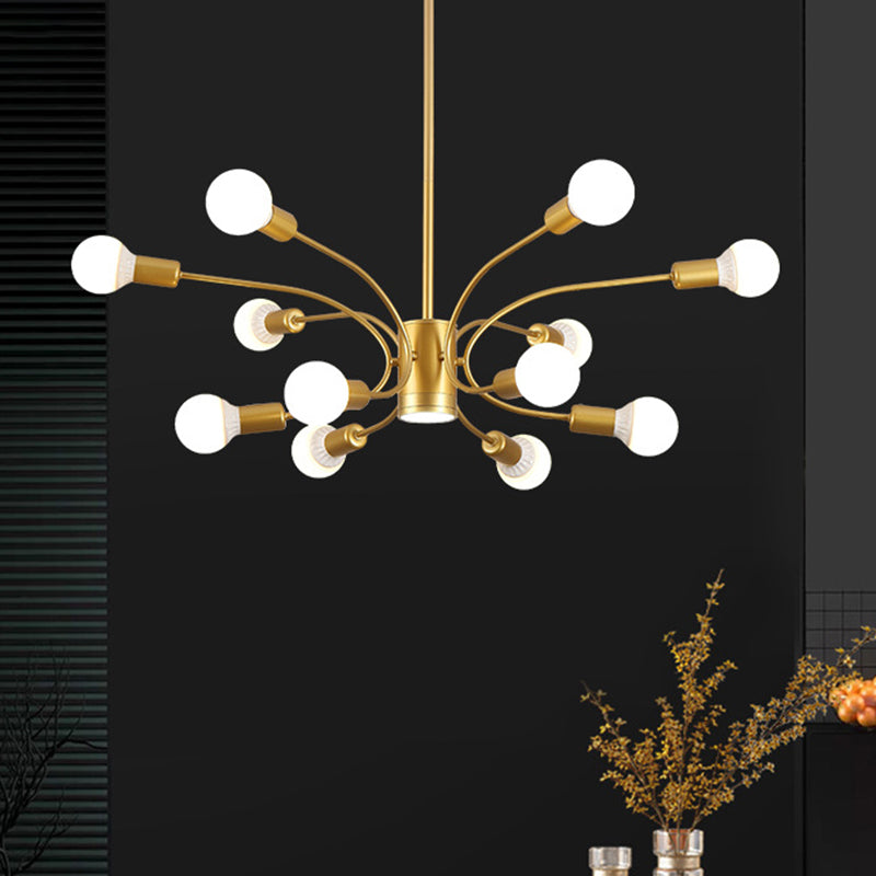 Modernist Sputnik Chandelier Lamp Metallic 6/8/12 Lights Living Room Ceiling Pendant Light in Gold