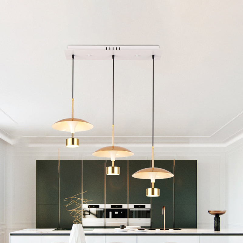 Gold Flat Dome Multi Light Pendant Post Modern 3-Light Metallic LED Linear Ceiling Hang Fixture
