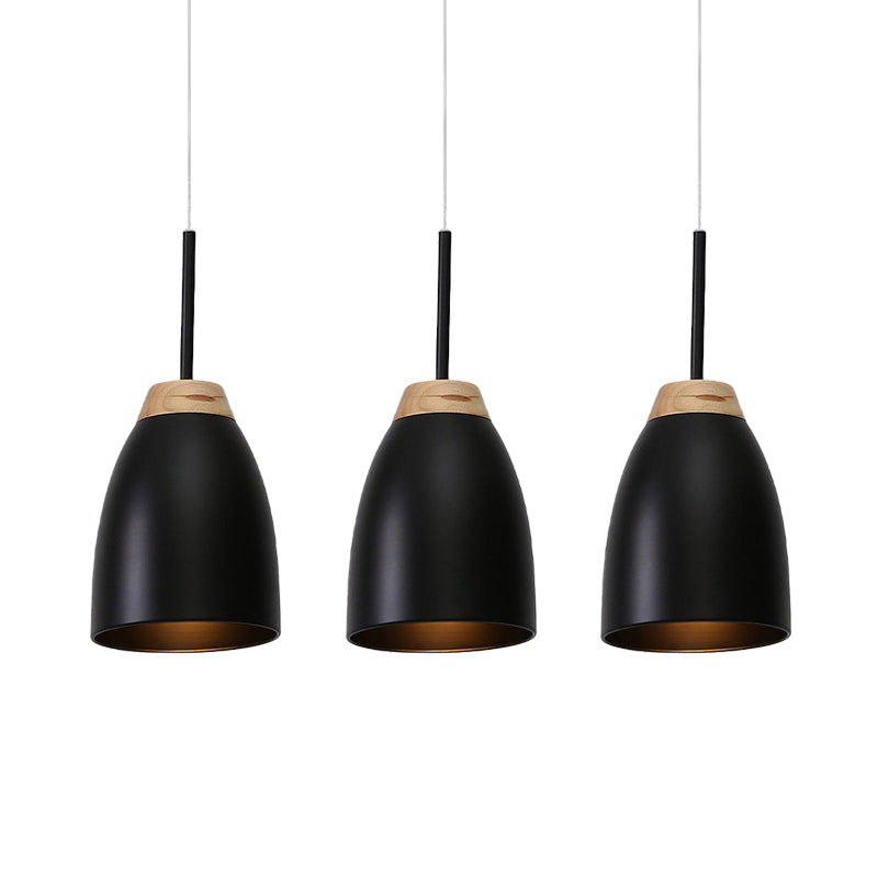 Illuminazione a campana metallica minimalista 3 luci nere lampada a sospensione multipla con baldacchino lineare