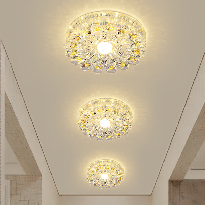 Yellow Blossom Flush-Mount Light Fixture Modernist Crystal LED Hallway Ceiling Lamp
