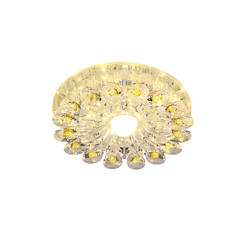 Yellow Blossom Flush-Mount Light Fixture Modernist Crystal LED Hallway Ceiling Lamp