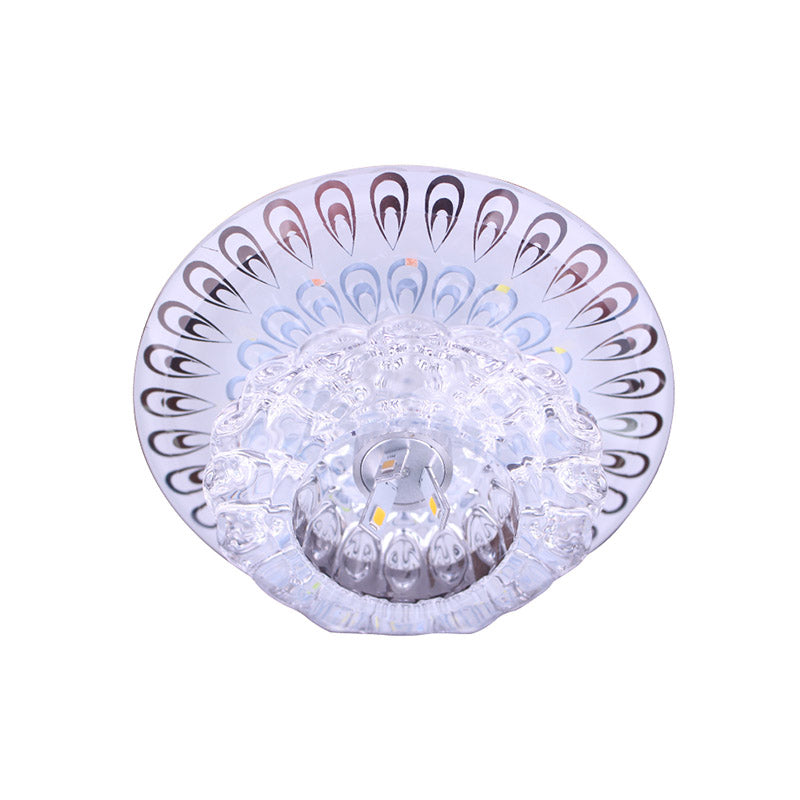 LED Flush Mount Light Modernist Peacock Tail Clear Faceted Crystal Lighting Fixture in Warm/White Light