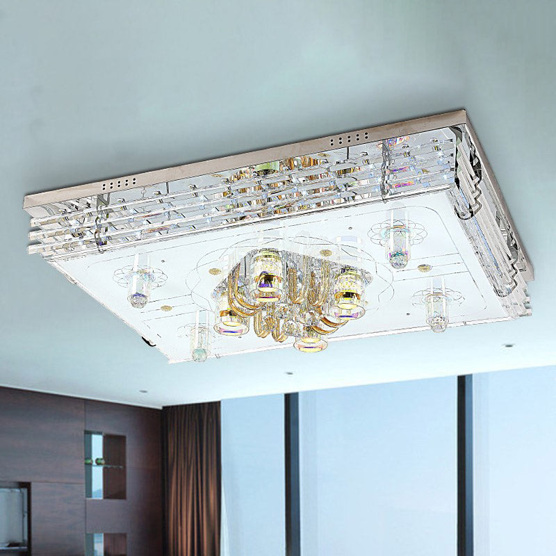 Rectangle Clear Crystal Flush Light Contemporary LED Living Room Ceiling Lamp in Chrome