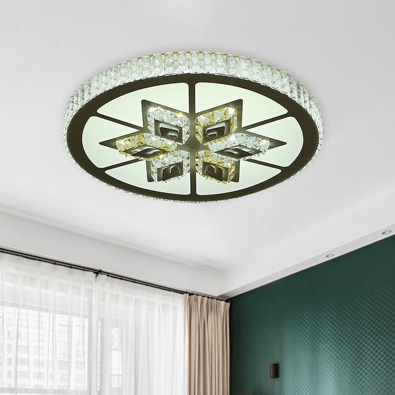 Round Bedroom Flushmount Ceiling Lamp Minimal Crystal LED Black Lighting Fixture with Diamond Design
