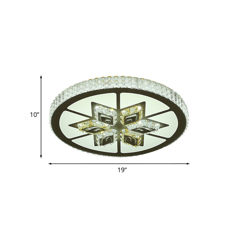 Round Bedroom Flushmount Ceiling Lamp Minimal Crystal LED Black Lighting Fixture with Diamond Design