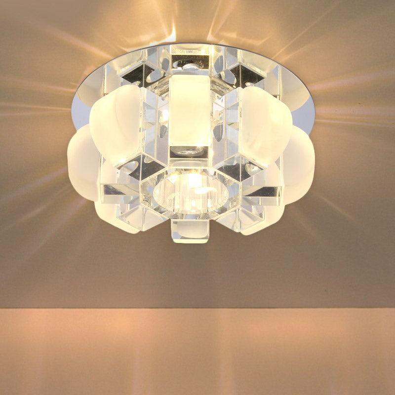 Crystal Block Gold Ceiling Mount Light Floral LED Modernist Flushmount Lighting in Warm/White/Multi Color Light