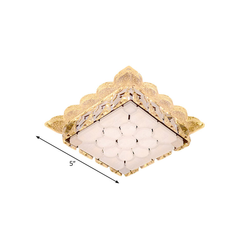 Plafonnier LED moderniste carré en cristal transparent avec abat-jour en acrylique blanc pour couloir