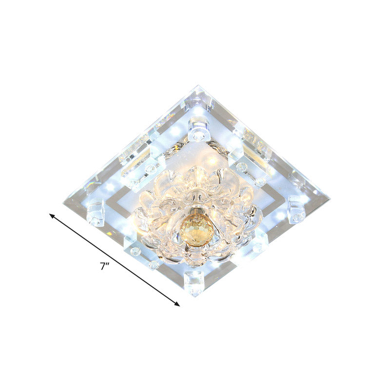 Minimal Blossom Plafonnier LED Lampe encastrée en cristal transparent avec cadre carré en lumière chaude/blanche
