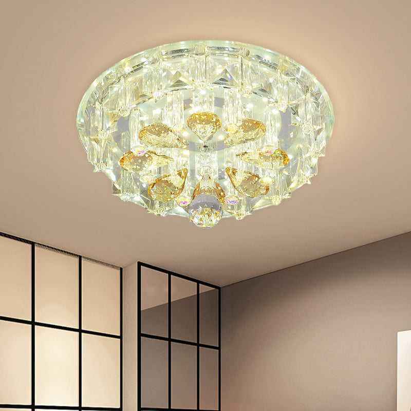 Plafonnier LED Modernisme Bloom Bloc de cristal clair Plafonnier avec abat-jour rond en lumière chaude/blanche