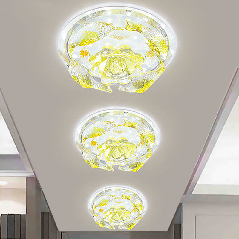 Amber Crystal Flush Mount Light Flower and Fish LED Simplicity Close to Ceiling Lamp for Hallway