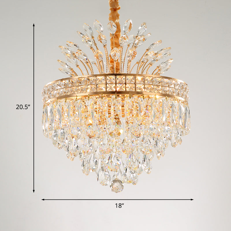 Gold 9 Lampenlampen Kronleuchter Leuchte zeitgenössische klare kristall konische Anhänger für Schlafzimmer