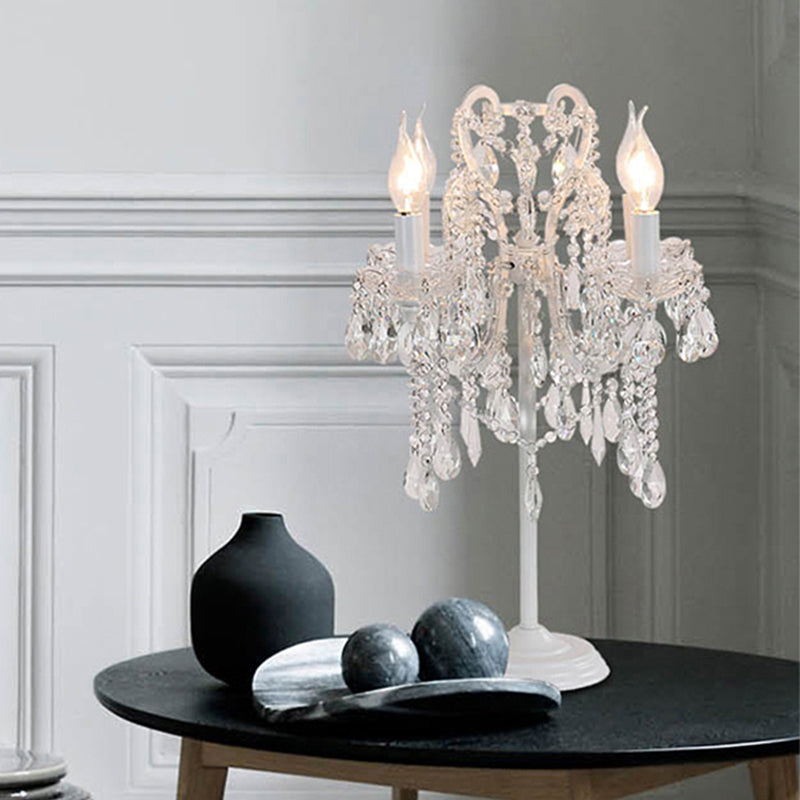 Lampada da tavolo in cristallo trasparente bianco/oro con braccio piegato, lampada notturna in stile rurale a 2 luci per soggiorno