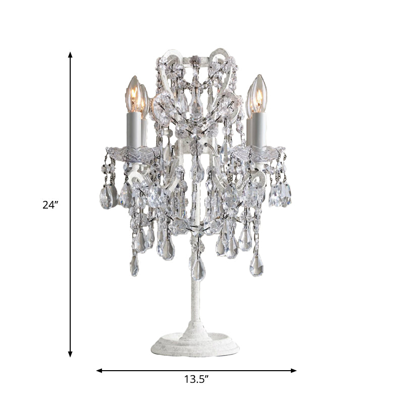 4 Bulbs Teardrop Table Lamp Retro Style White Finish Clear Crystal Night Light for Bedroom